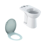 Stojąca miska WC Selnova Comfort do spłuczki nasadzanej, lejowa, B36 cm, H46 cm, T67 cm, podwyższona, odpływ poziomy Deska sedesowa WC antybakteryjna Selnova Comfort mocowanie od góry, zachodząca pokrywa, łazienka bez barier biała
